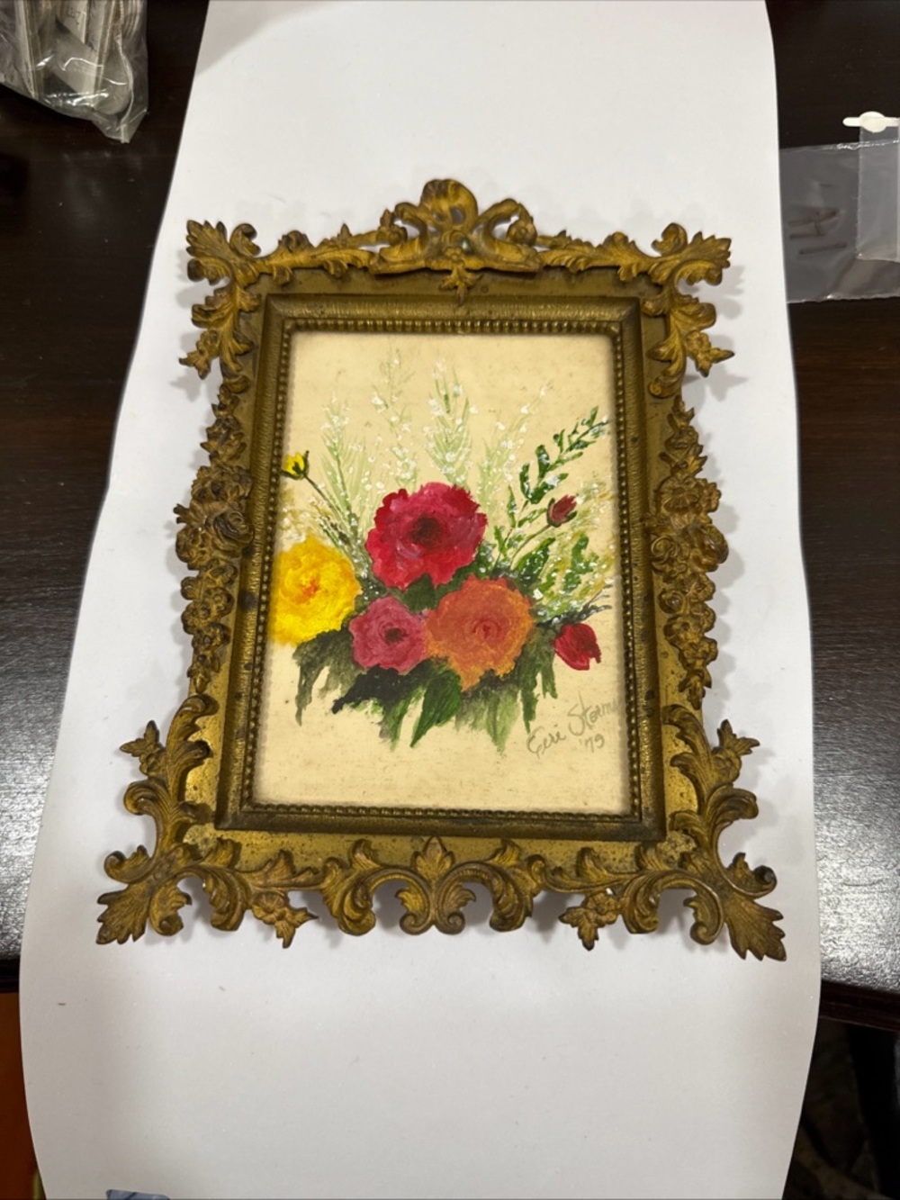 Ornate Gold Floral Wall Art – Red & Yellow Bouquet